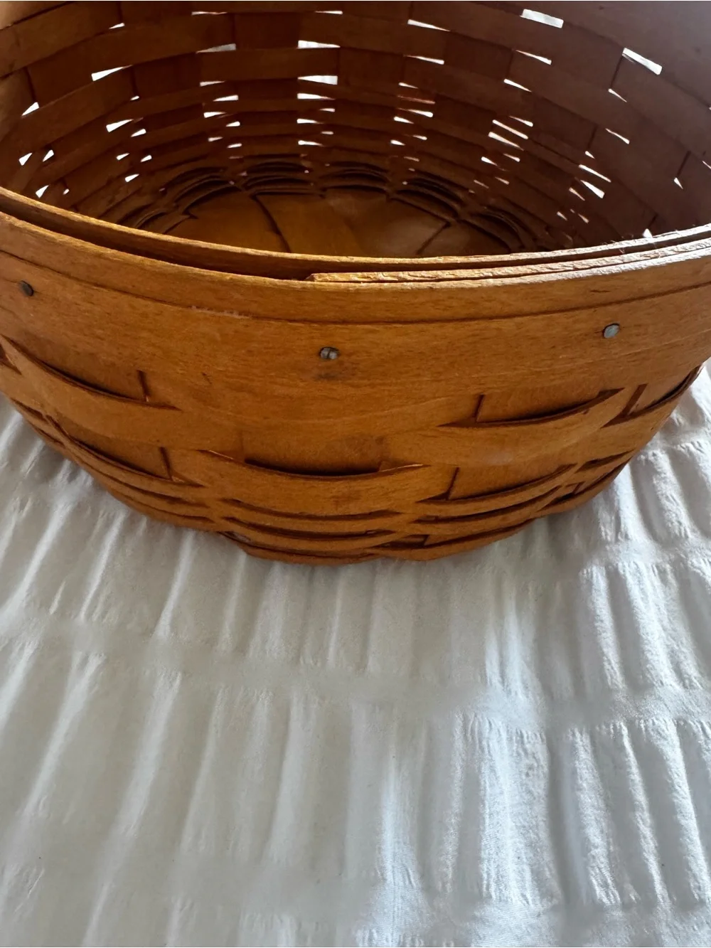 Longaberger 1996 Rustic Tan Woven Basket with Dark Brown Handles